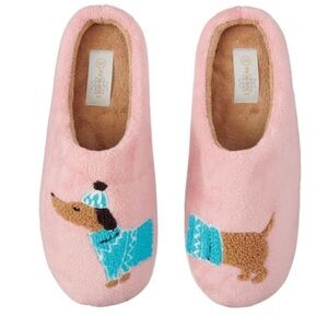 NIB Ladies Dachshund Dog Pink Slippers, size 8, New from Aldi